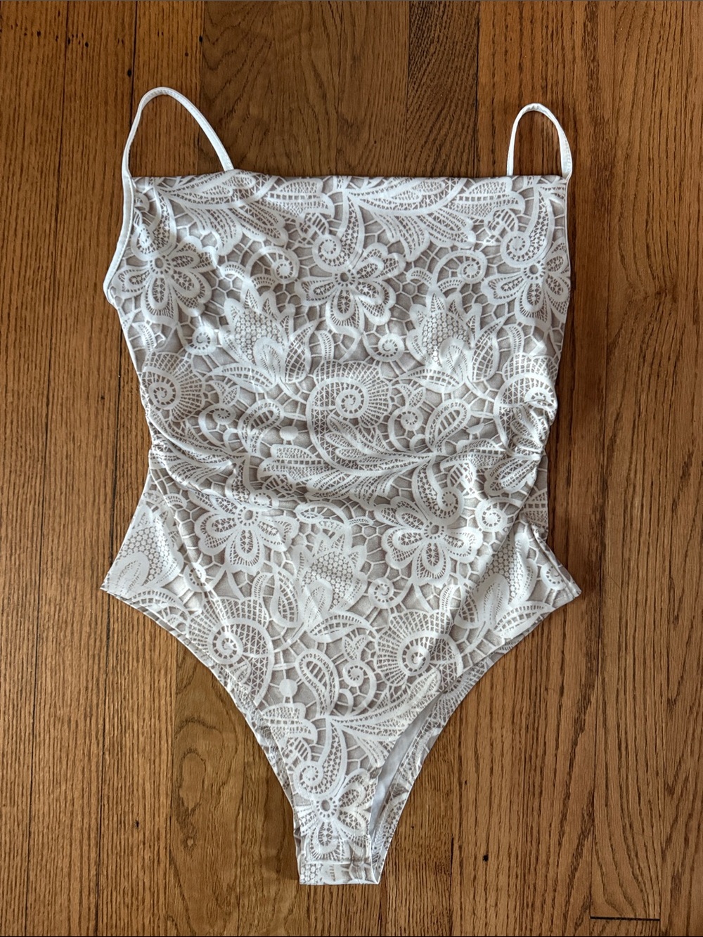 SHEIN White Lace Bodysuit with Sheer Floral Panels